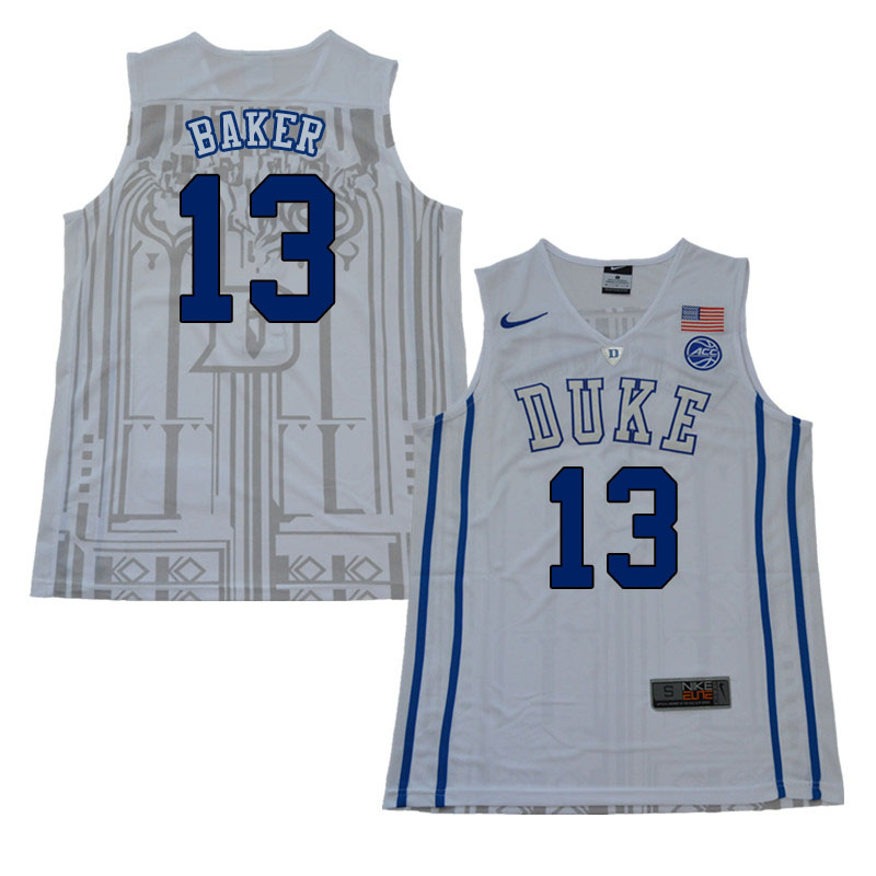 2018 Men #13 Joey Baker Duke Blue Devils College Basketball Jerseys Sale-White